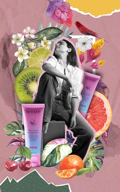 Photo cosmetic products and plants collage