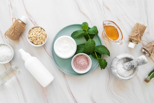 cosmetic products treatment on desk