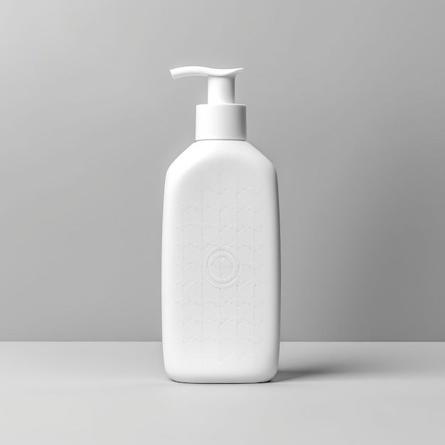 Cosmetic rounded all white soap bottle mockup on white table AI Generative