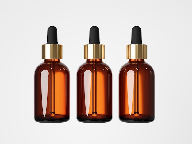 Cosmetic serum dropper brown glass bottle 3D render care product packaging