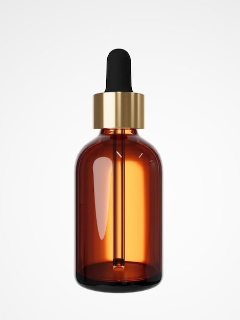 Косметическая сыворотка-капельница из коричневого стекла бутылка 3D-рендеринг упаковки продукта по уходу