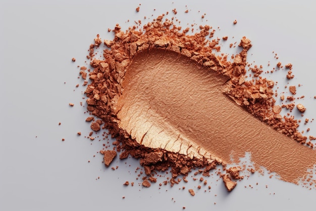 Foto tessuto cosmetico bronzer pressato polvere macchia con luccichio isolato su sfondo grigio chiaro