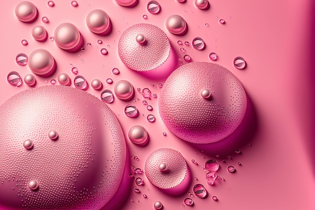 Cosmetic water or collagen drips on a pink backdrop