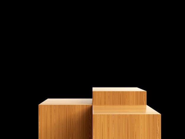 製品プレゼンテーションの 3 d レンダリングの黒の背景テンプレートで分離された化粧品の木製表彰台