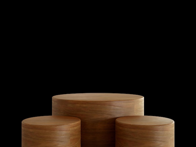 Косметический деревянный подиум на черном фоне шаблон для презентации продукта 3d рендеринга