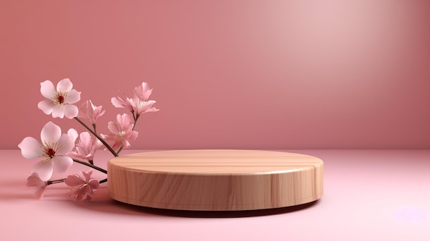 Cosmetica product reclame staan tentoonstelling houten podium op roze achtergrond