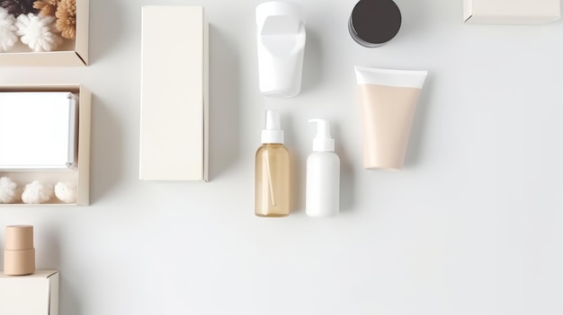 Cosmeticadoos met set flessen Illustratie AI GenerativexA