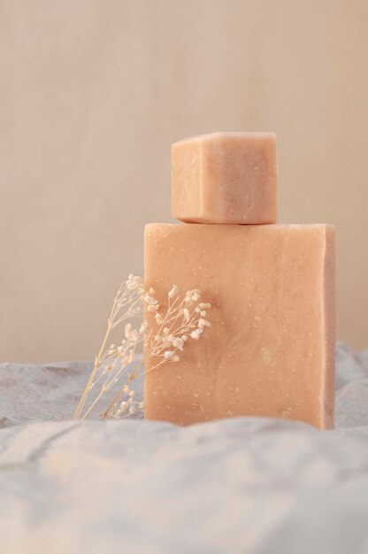 Cosmetics anti aging pink clay handmade soap bars beauty\
concept