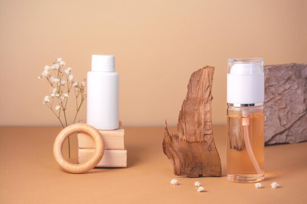 Photo cosmetics bottle with gel or other cosmetic product natural organic cosmetic beauty concept