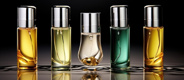 Cosmetics glass bottles for advertising mockup banner AI generated image