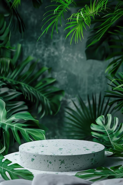 정글에서 화장품 포디움 석판 고급스러운 최소한의 잎 디자인