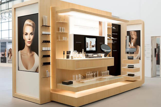 Cosmetics Showcase on Elegant Wooden Podiums