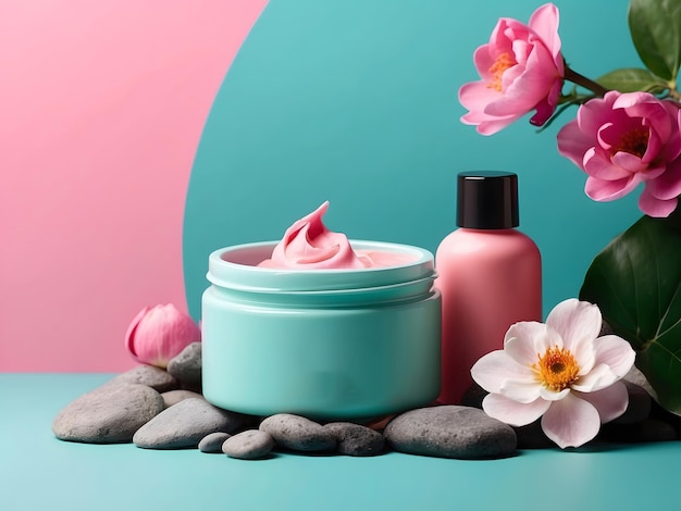 Cosmetics spa mockup on color background design