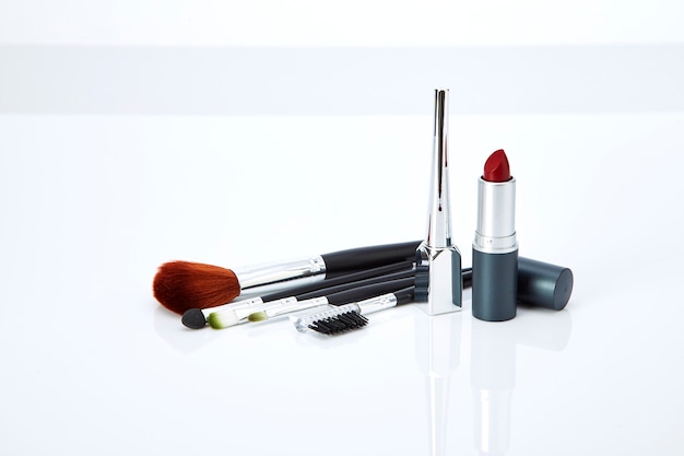 Cosmetics on white background