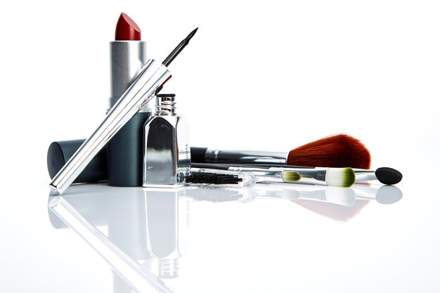 Cosmetics on white background