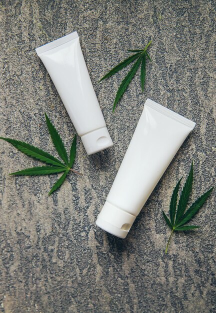 Cosmetics with cannabis extract natural Selective focus