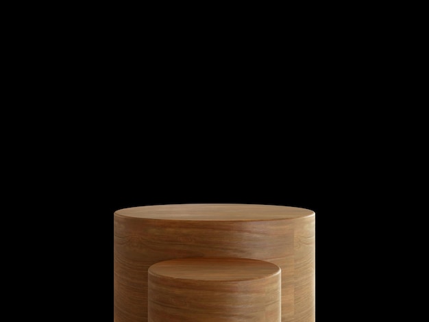 Cosmetisch houten podium geïsoleerd op zwarte achtergrond Sjabloon voor productpresentatie 3D-rendering