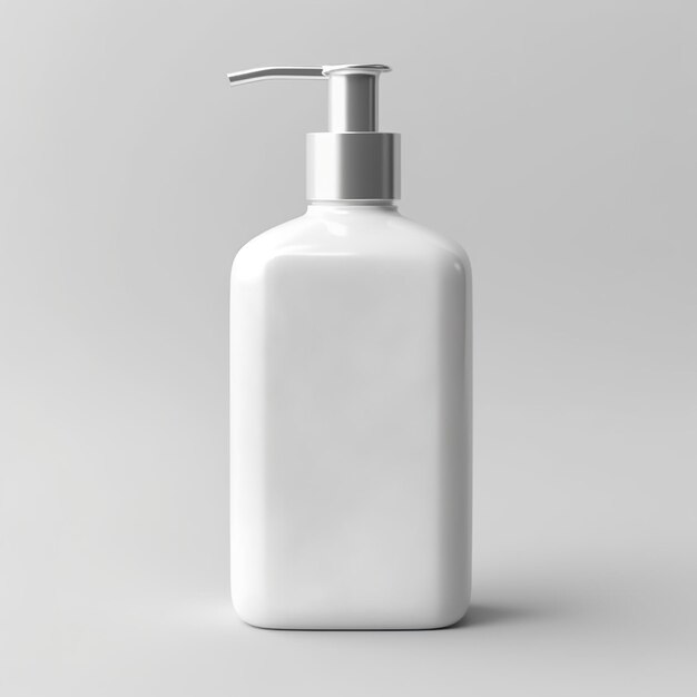 Cosmetische afgeronde volledig witte zeepfles mockup op witte tafel AI generatief