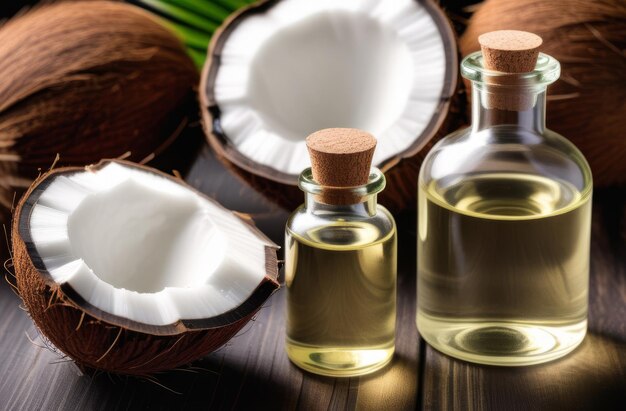 Cosmetische amber glazen fles met essentiële olie uit kokosnoot