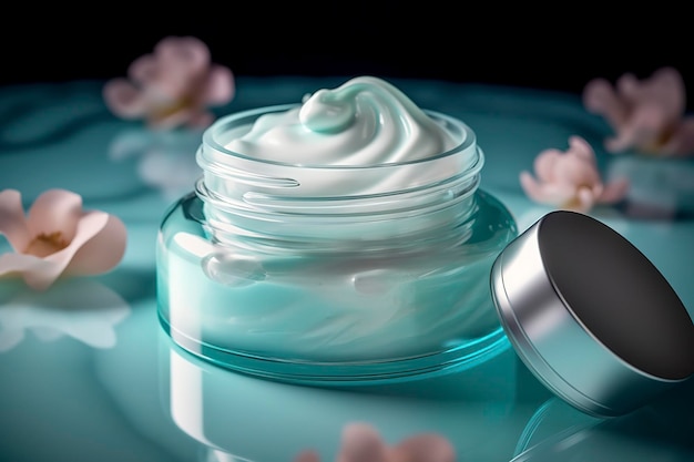 Cosmetische crème in een pot kleurrijke gel cosmetische huidverzorging concept AI gegenereerde afbeelding