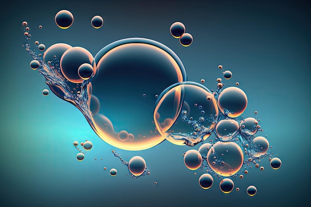 Cosmetische essentie glinsterende molecuul zeepbel Collageen vitamine of serum druppel Generatieve AI