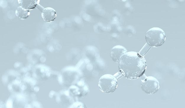 Cosmetische essentie, vloeibare bubbels, moleculen van vloeibare bubbels op de achtergrond.