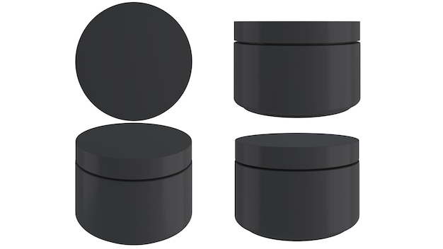 Cosmetische fles mockupzwart cirkel dekselzwart fles materiaal op een witte achtergrond geïsoleerd op een witte achtergrond3D-rendering