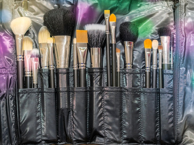 Cosmetische make-upborstel in tas voor gebruik gezichtsmake-up