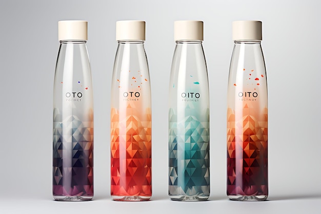 Cosmetische mockup van innovatieve plastic flessen die een futuristische creatieve collectie ontwerpen benadrukken