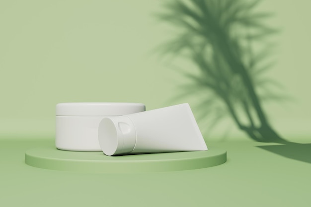 Cosmetische plastic pot en crème tube mockup 3d render