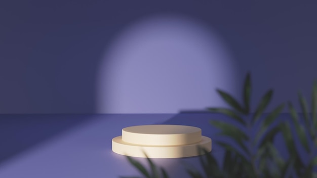 Cosmetische podiumachtergrond voor productpresentatie papieren podium en groene bladeren bespotten voor de tentoonstellingen cosmetische schoonheidsproductpromotiestandaard met plant 3d render