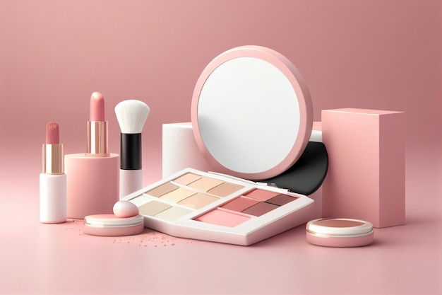 Cosmetische producten op een roze achtergrond 3D-rendering mock up generatieve ai