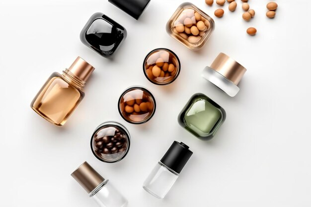 cosmetische schoonheidsproducten containers op witte achtergrond Generatieve AI