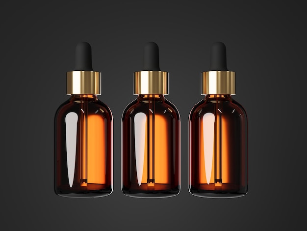 Cosmetische serum druppelaar bruine glazen fles 3D render verzorgingsproduct verpakking