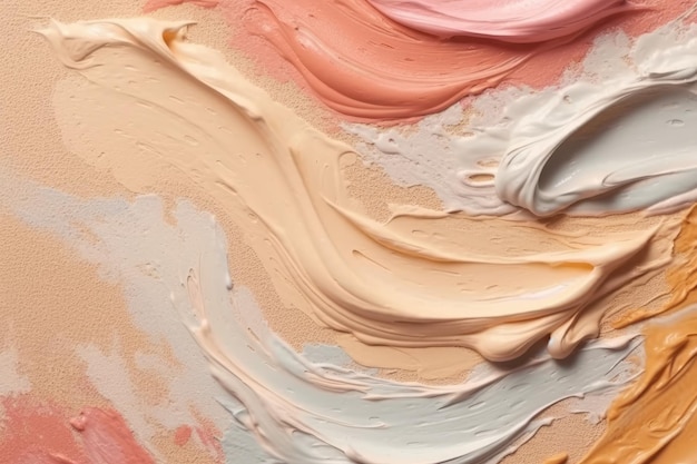 Cosmetische smeers van romige textuur in een pastelbeige