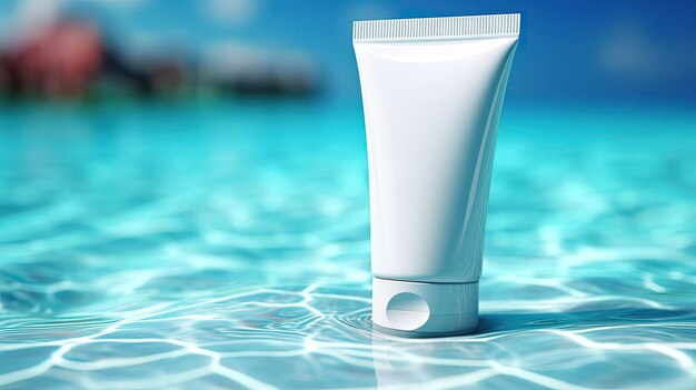 Cosmetische tube op het wateroppervlak