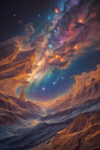 Cosmic art night sky of the Milky Way Bold patterns reflect beauty
