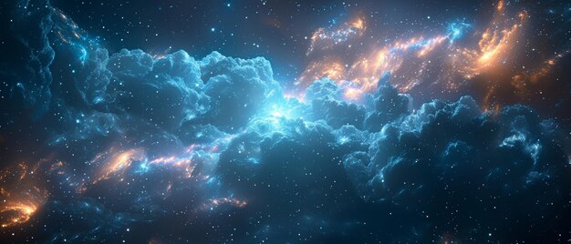 A cosmic background of the night sky with stars and mysterious clouds in the distance