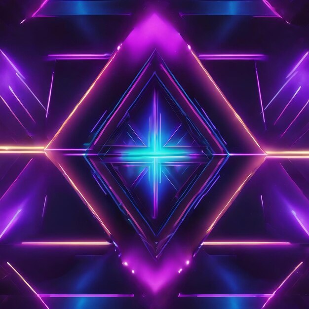 Cosmic background with blue and purple neon laser lights in geometric shapes