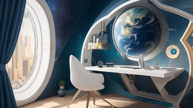 Foto tela cosmica che crea arte in ambienti home office a gravità zero