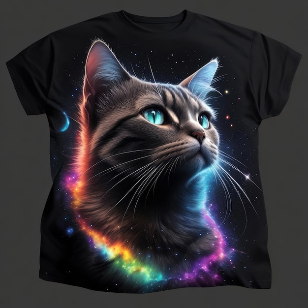 Cosmic cat illustration tshirt design and black background