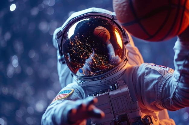 Cosmic Crossover Astronaut Holding Basketball in Space