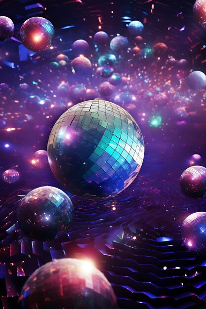 Photo a cosmic disco with planets as glittering disco balls realistic photo