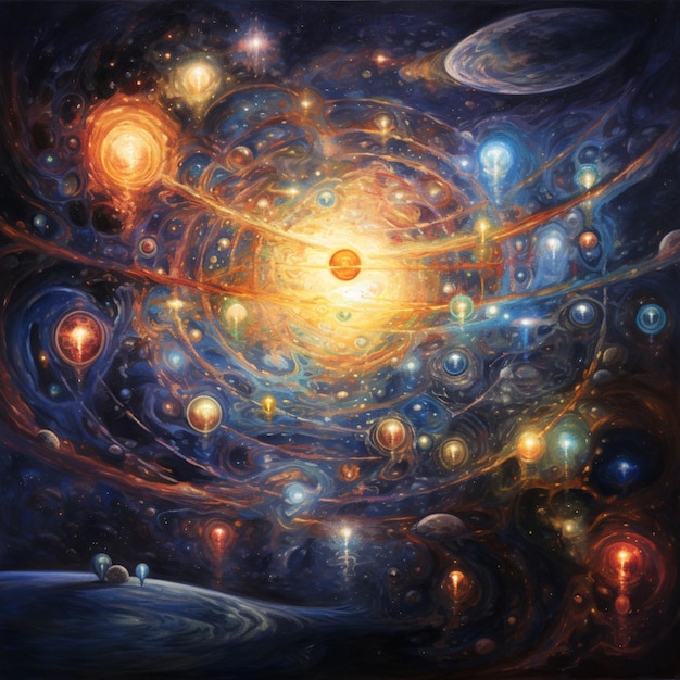 Космическая энергия течет через взаимосвязанные небесные тела
