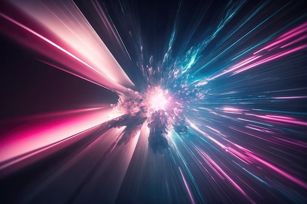 Cosmic Explosion Abstract Pink and Blue Light Trail Jumping into Another Galaxy