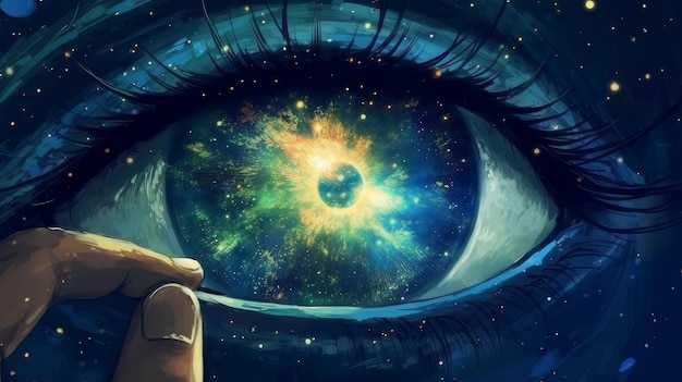 The cosmic eye hangs above the earth examining people