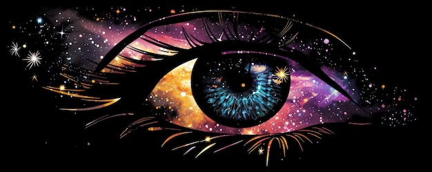 Cosmic eye with stars and galaxy patterns