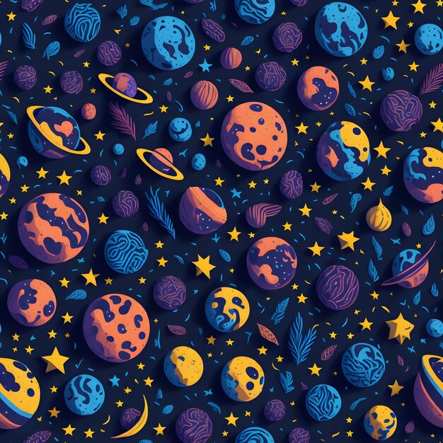 Cosmic Harmony Seamless Patterns of Planets and Stars Ai Generative