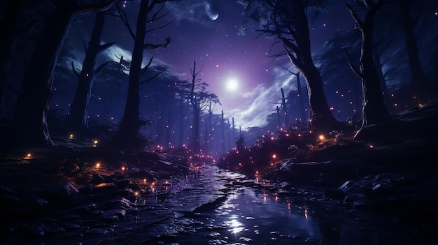 Cosmic haunted forest attractive engaging hd wallpaper background photo