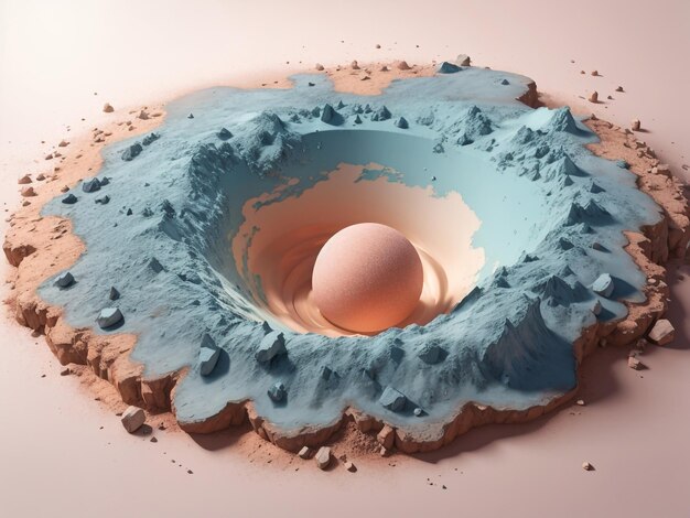 Cosmic impact 3d powder texture with round impact crater